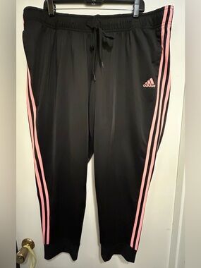 Adidas Plus Size Women’s Joggers/Track  Pants, Black W/Coral Stripes, Sz 3X